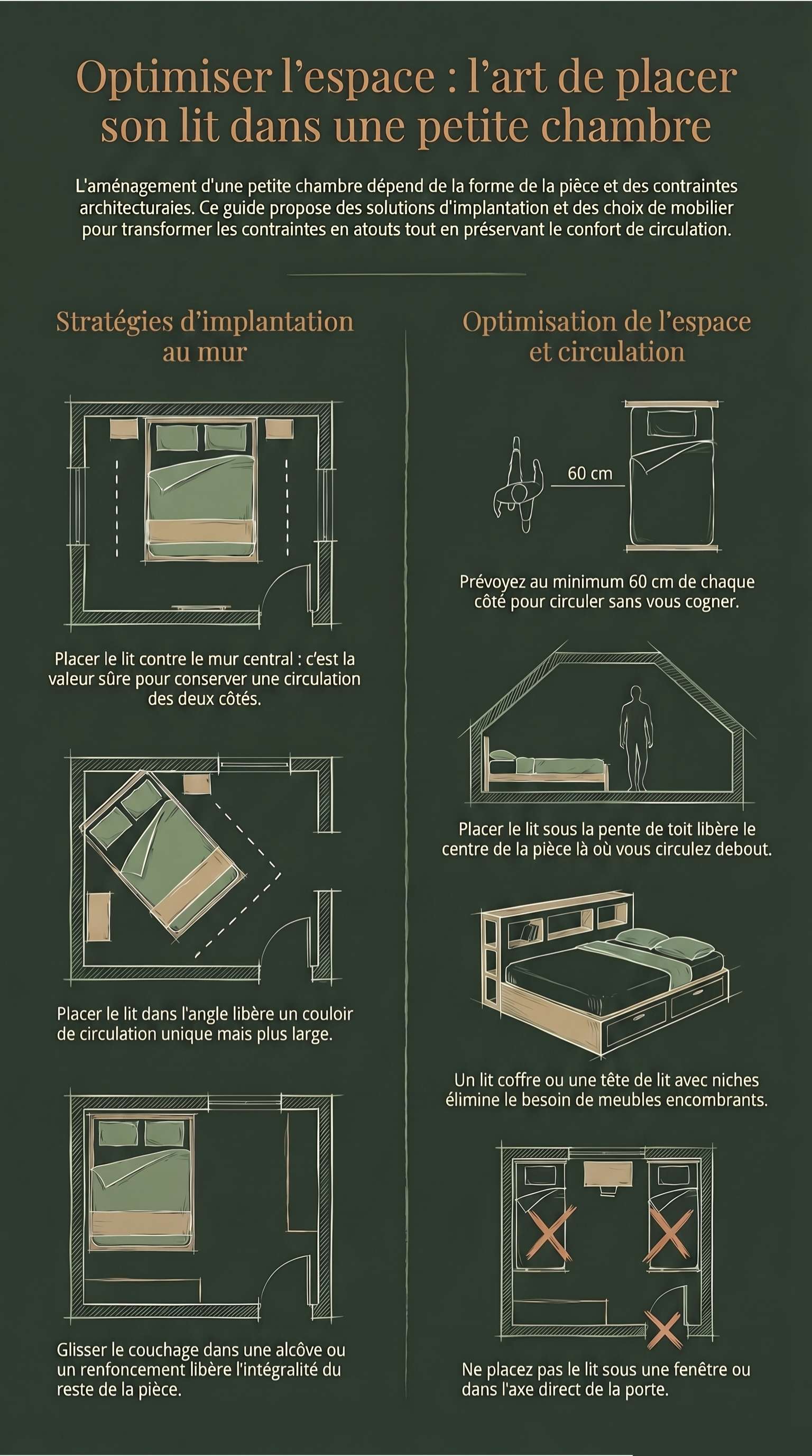 Infographie - a quel endroit placer son lit dans un petite chambre